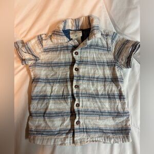 Caribbean Joe Kids Blue and Cream Striped Button Down Shirt 2T